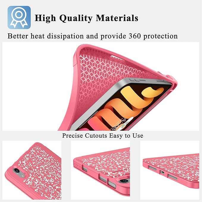Supveco Case for iPad mini 7 (A17 Pro) 2024/iPad Mini 6 2021 8.3 Inch with Pencil Holder-[Auto Wake/Sleep],Slim Protective Case with Soft TPU Back Cover for iPad mini 7th/6th Generation-Watermelon