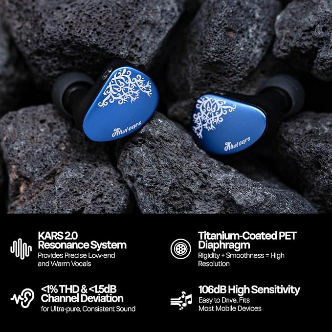 Linsoul Kiwi Ears Cadenza II 10mm Titanium Driver in Ear Monitor, HiFi Wired IEM Earphones with KARS 2.0, Precise Tonal Balance, CNC Aluminum Faceplate for Musicians Audiophiles Gaming (Blue)