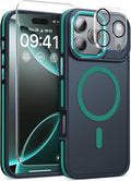 Magnetic 3 in 1 for iPhone 17 Pro Case, [Omni-Directional Protection] with 1x Screen Protector + 1x Camera Cover, [Seamless Work with Magsafe] Shockproof Slim Thin Matte Case for iPhone 17 Pro Green