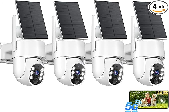 2K Security Camera System, 5GHz&2.4GHz WiFi Solar Wireless Cameras for Home Security, Wire-free Installation, AI Detection, Two-way Audio, Mobile alerts, SD/Cloud Storage, Color Night Vision, 4 Packs