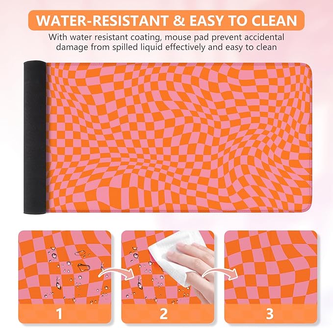 iCasso XXL Large Mouse Pad for Desk, Anti-Slip Big Mousepad with Stitched Edges, Keyboard Pad Mouse Mat for Computer (Orange Checkered)