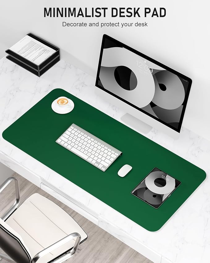 Desk Pad, 30" x 14" PU Leather Non-Slip Desk Mat Large Mouse Pad for Desktop, Waterproof Laptop Computer Writing Mat for Office, Home, Work, Gaming, Dark Green