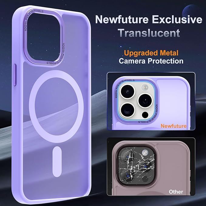 Newfuture Upgraded Magnetic for iPhone 15 Pro Max Case [Compatible with Magsafe] [Mil-Grade Protection], Pocket-Friendly, Slim Translucent Phone Case Cover for iPhone 15 Pro Max 6.7", Lilac Purple
