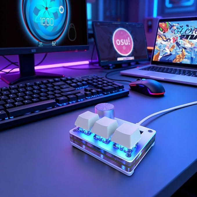 O3C Rapid Trigger Hall Effect Keyboard Suitable for OSU and Geometry Dash Rhythm Game Macro Keypad with Magnetic Linear Switches (Silvery, Gateron Jade Pro Green Switch)
