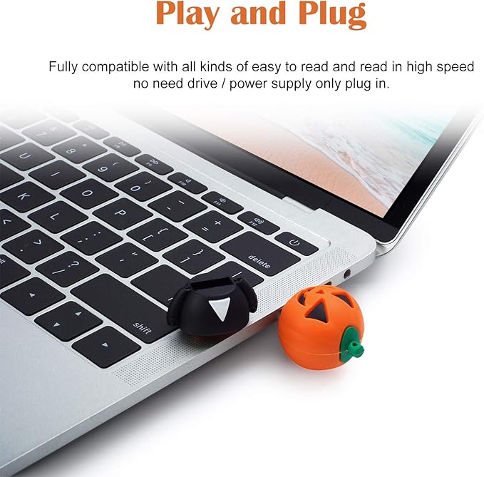 Creative USB Flash Drive 8GB, 4 Pack Novelty Monster Computer Memory Stick Cartoon Pumpkin USB Pendrive Halloween Data Storage Gift Pendrive U Disk