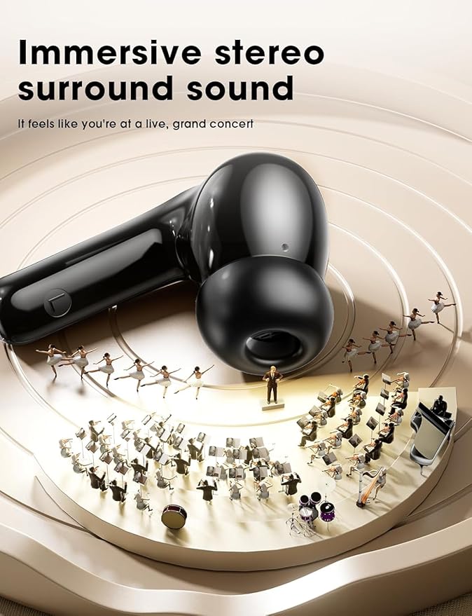 Wireless Earbuds Deep Bass Sound Ear Buds, Bluetooth 5.3 Headphones 48H Playtime, LED Display Earphones with Mic, IPX7 Waterproof Lightweight in-Ear Buds, Touch Control for iPhone TV Laptop Blueblack