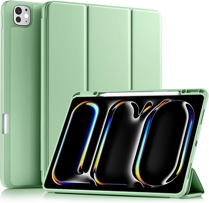 Akkerds Compatible with iPad Pro 13 Inch Case (M5/M4) 2025/2024, for iPad 13 Pro Case with Pencil Holder, Slim Trifold Stand Protective Cover with Soft TPU Back, Auto Wake/Sleep (Green)
