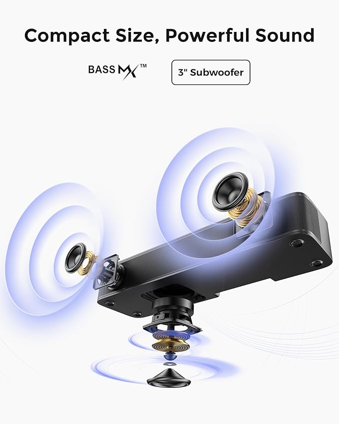 ULTIMEA 2.1ch Surround Sound Bar for TV, Built-in Subwoofer, Peak Power 132W, App Control, 16 Inches Bluetooth 5.4 TV Speakers Soundbar, All-in-one PC Soundbar, Opt/AUX/Wall Mount, Poseidon M20 Pro