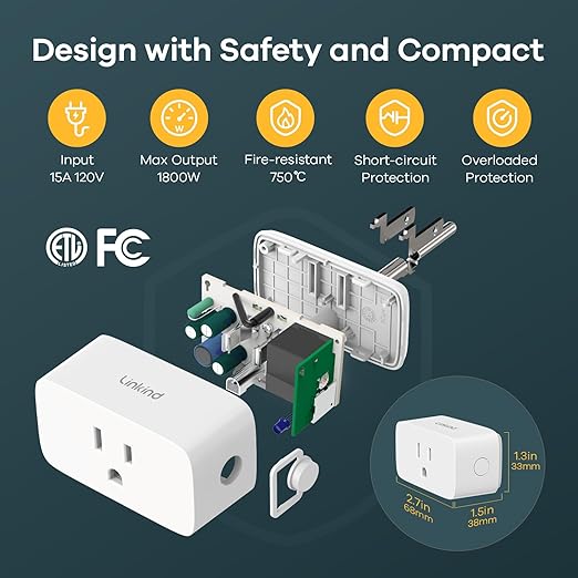 Linkind Matter Smart Plug, Work with Apple Home, Siri, Alexa, Google, SmartThings, Smart Outlet 15A/1800W Max, Smart Home Automation, APP Remote Control,Timer&Schedule, 2.4G Wi-Fi Only, 2 Pack