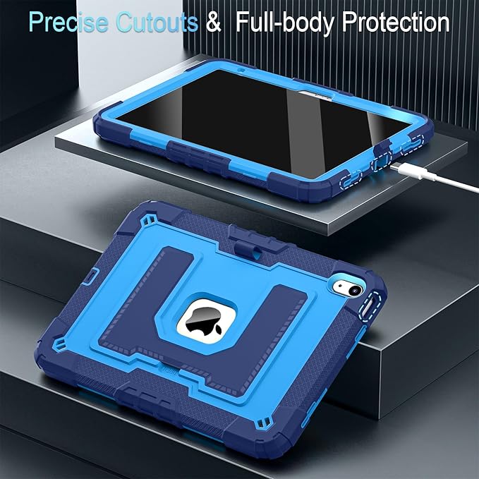 for 2025 iPad (A16) 11th /10th Generation 2022 10th Gen iPad Case with Pencil Holder Shoulder Strap,Military Grade Shockproof for i Pad Covers 11.0/10.9 Inch,Navy Blue