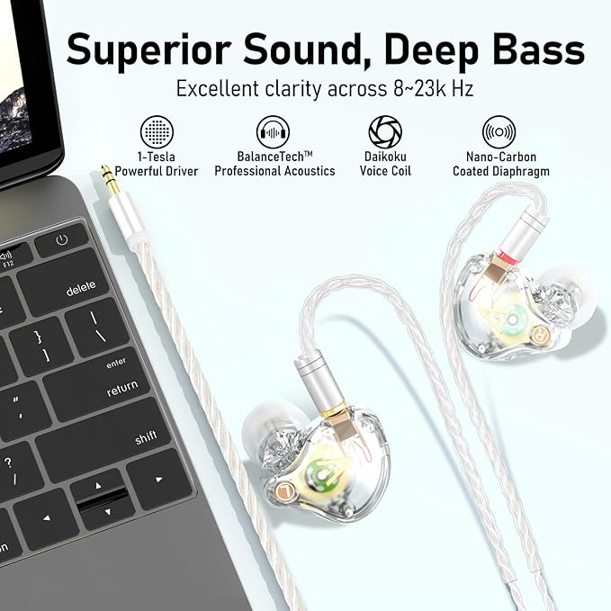 Vibes 202 Wired Earbuds - HiFi in Ear Monitor Headphones – Professional Noise Isolating Ear Buds - Clear Sound, Deep Bass & Comfort-Fit IEM Earphones - MMCX to 3.5mm, Silver Plated Cord, Carrying Case
