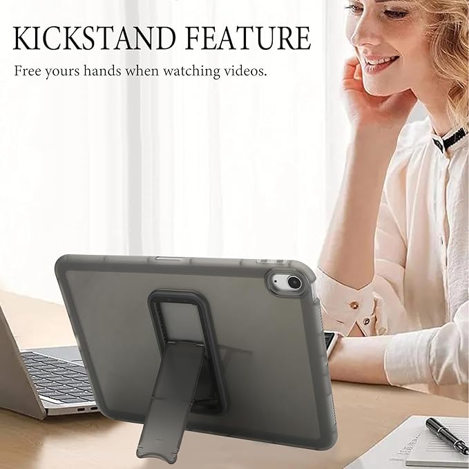 Slim Case for iPad Air 11-inch M4/M3/M2 (2026/2025/2024), Built-in Kickstand Non-Slip Shockproof Rugged Protective for Women Men, Black