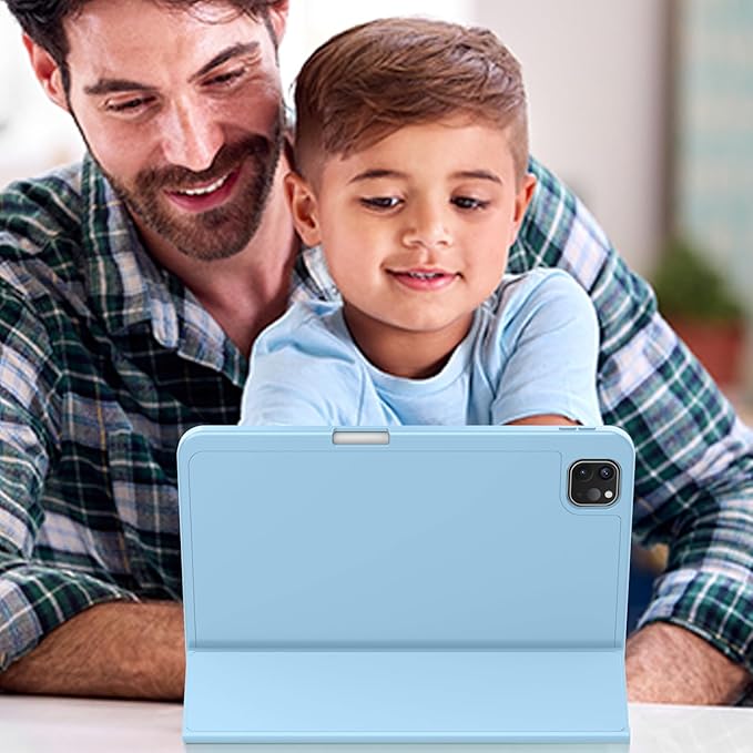 ZryXal New iPad Pro 13 Inch Case (M5) 2025 / (M4) 2024 with Pencil Holder, Smart iPad Case [Support Pencil Pro and Pencil (USB-C)], Support Touch ID and Auto Wake/Sleep (Azure Blue)