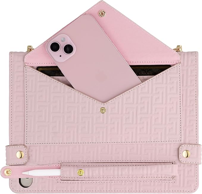Handbag Case for iPad mini 5th 4th 3rd 2nd 1st Generation (Prior to 2019), Techcircle Elegant Crossbody Folio Stand Wallet Case with Pencil Holder, Card Slots, Hand Strap, Shoulder Strap, Baby Pink