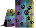 WEUIUJKILO Case for iPad (A16) 11th Generation 11 Inch 2025, iPad 10th Generation 10.9 Inch 2022, Slim PU Leather Folding Stand Smart Cover with Auto Sleep/Wake, Dog Paw Prints on Wood Pattem