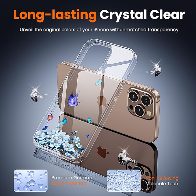 toushion 3 in 1 for iPhone 16 Pro Case Clear, Screen Protector *1 & Camera Lens Protector*1, Print Shockproof for iPhone 16 Pro Phone Case 6.3 inch Floral