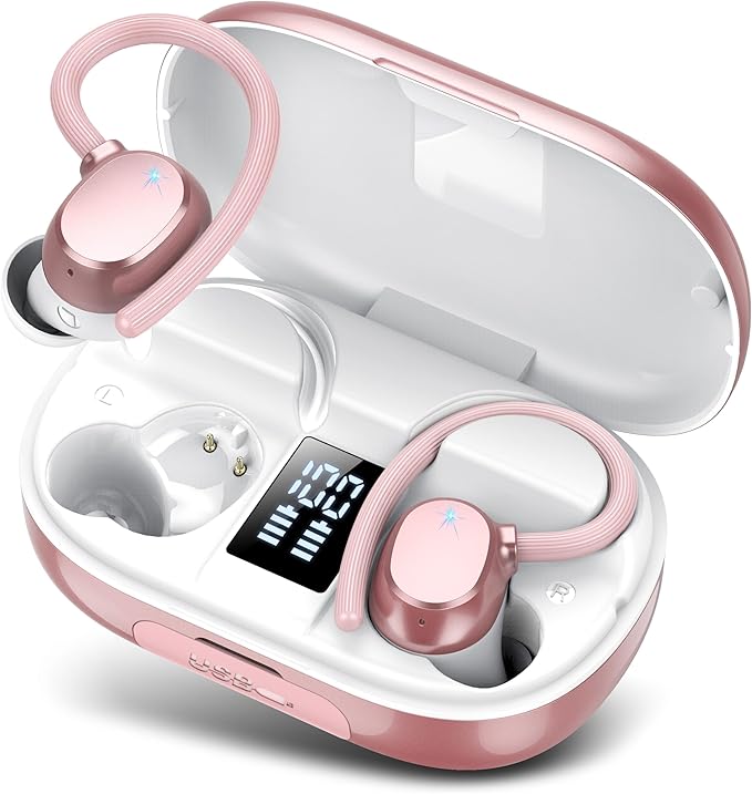 Ear buds Wireless Bluetooth Earbuds Sport 2026 NEW Bluetooth 5.3 Headphones with LED Display 128H Playtime Powerful Bass Over Ear Earphones with Earhooks IP7 Waterproof for Gym/Running/Workout