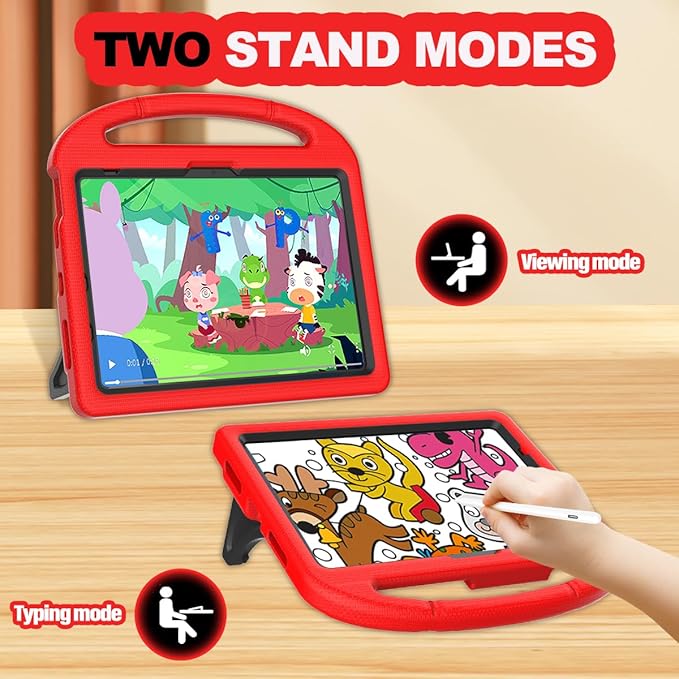 YIHE Kids Case for iPad A16 11th Generation (11" 2025) & 10th Gen (10.9" 2022) | Shockproof Tablet Cover with Built-in Screen Protector & Pencil Holder for iPad 10.9/11 Inch, Red Black