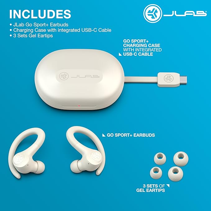 JLab Go Sport+ Wireless Workout Earbuds with C3 Clear Calling, Secure Earhook Sport Design, 35+ Hour Bluetooth Playtime, 3 EQ Sound Settings, Sand