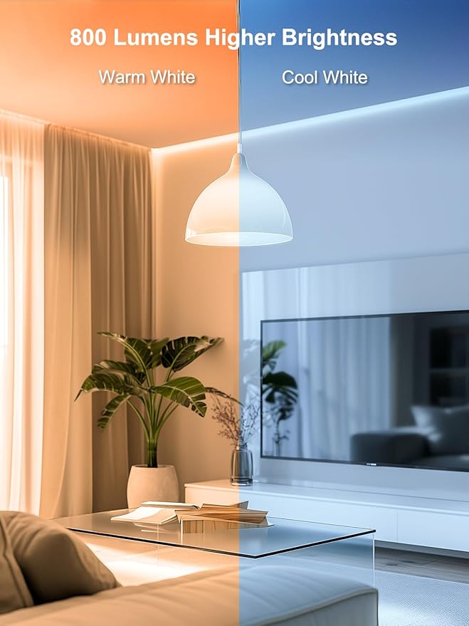 ANGELHALO Smart Light Bulbs, Color Changing A19 LED Light Bulb, Work with Alexa and Google Assistant, Wi-Fi & Bluetooth Light Bulbs, 16 Million Colors RGBCW, Music Sync, 800 Lumens, 2.4Ghz only,4 Pack