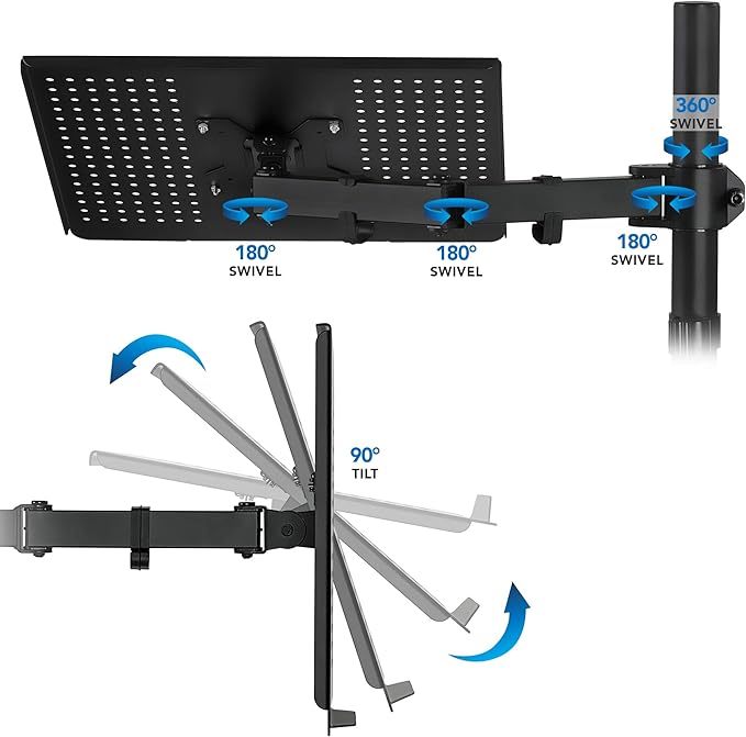 Mount-It! Laptop Desk Mount with Pole, Height Adjustable Laptop Stand Mount for Desk with Vented Tray, Full Motion Laptop Arm for 11–17 Inch Laptops, 22 lb Capacity, Clamp or Grommet Base