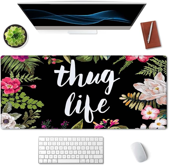 SSOIU Desk Mat, Extended Gaming Mouse Pad (35.5x15.7 in), Large Non-Slip Rubber Base Mousepad with Stitched Edges, Waterproof Keyboard Mouse Mat Desk Pad for Work, Game, Office, Home - Thug Life