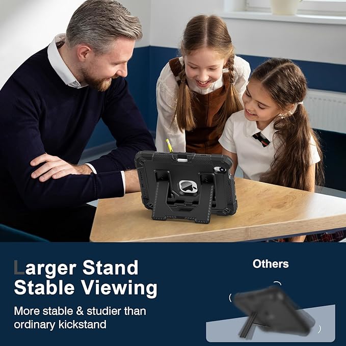 Kids Friendly Case for Apple iPad mini 7 A17 Pro 2024/iPad Mini 6 2021 8.3 Inch 7th/6th Gen Case with Pencil Holder & Shoulder Strap, Shockproof Kickstand Hard Shell Protective Cover,Black