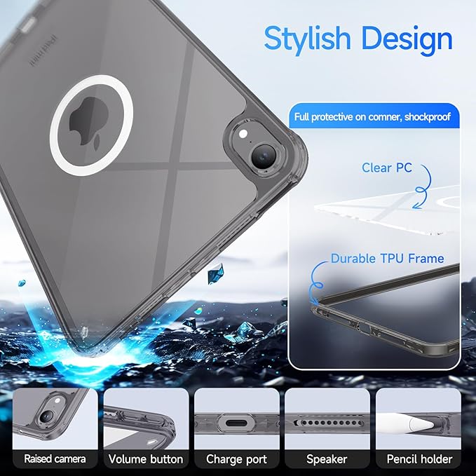 Case for iPad mini A17 Pro, iPad mini 6 case, Compatible with Magsafe, Clear Back with TPU Frame, Slim Lightweight Protective Case for 8.3“ iPad mini (Clearblack)