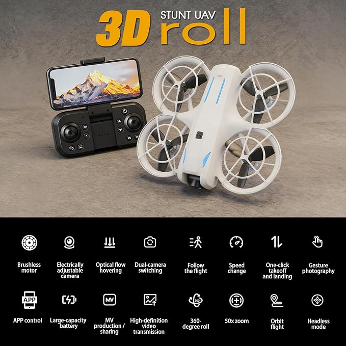 drone with Camera 4K for Adult Beginners,RC Quadcopter featuring Altitude Hold, One-Key Takeoff/Landing, Auto Follow,3-Speed Adjustment,Stunt Roll -Ideal Holiday Gift.