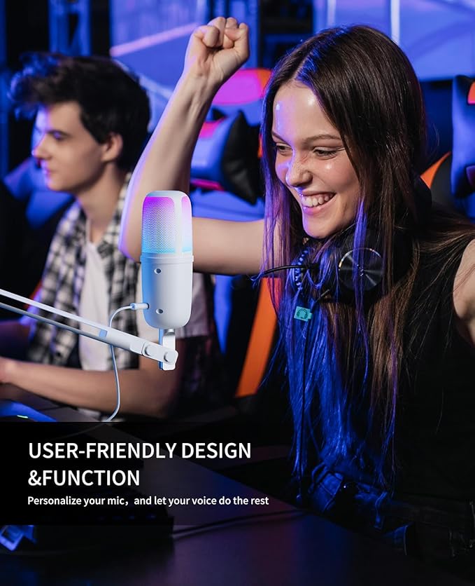 USB Microphone for PC,White Mini Mic for PS4/ PS5/ Mac,Computer Gaming Condenser with Quick Mute,RGB Streaming,Filter,Shock Mount,Recording Microphones for YouTube Titok