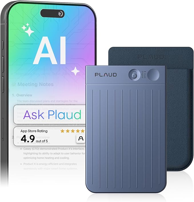 Plaud Note AI Voice Recorder, Note Taker w/Case, App Control, Transcribe & Summarize with AI, Support 112 Languages, for Meetings, Calls, Lectures, Professionals, Teams, Navy Blue, Non-Pro Version