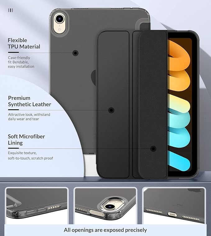 MoKo Case Fit New iPad mini 7 (A17 Pro) 2024, iPad mini 6th Generation Case 2021 (8.3-inch), iPad mini 6 Case, Soft TPU Translucent Frosted Back Cover Case for iPad mini 7th, Black