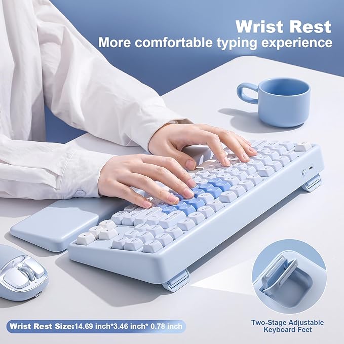 YUNZII B87 Wireless Mechanical Keyboard,QMK/VIA Programmable,TKL Layout 87 Keys,BT/2.4G/USB-C,Hot Swap Gasket Mount RGB Backlit Gaming with Wrist Rest for Win/Mac (Blue Heart, Milk V2)