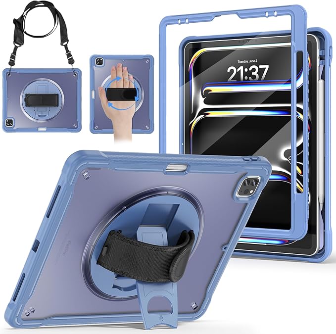 BRAECNstock case for iPad Air 13 Inch M4 2026/ M3 2025/ M2 2024 & Pro 12.9 inch 6th/5th/4th/3rd Generation 2022-2018 Cover with Screen Protector,Pencil Holder,360°Rotate Stand-Lavender Grey