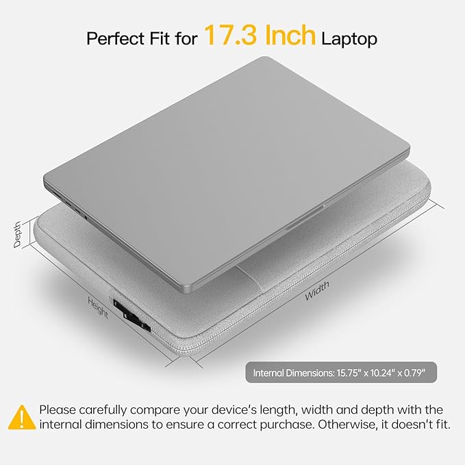 17 inch Laptop Sleeve Case for HP 17.3 Laptop, Pavilion 17, Envy 17, ASUS Vivobook 17, Acer Chromebook 17, Dell Inspiron 17, Lenovo IdeaPad 17, Water-Resistant 17.3 Computer Carrying Bag(Grey)
