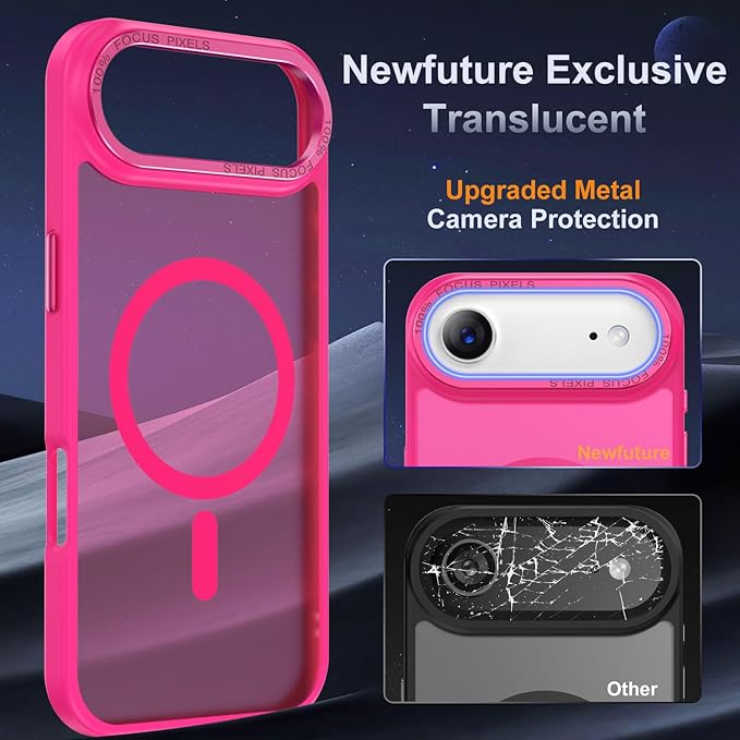 Newfuture Magnetic for iPhone Air Case [Compatible with Magsafe] [Military Grade Drop Protection] Translucent Matte Anti-Scratch Shockproof Protective Phone Cover 6.5 Inch, Hot Pink