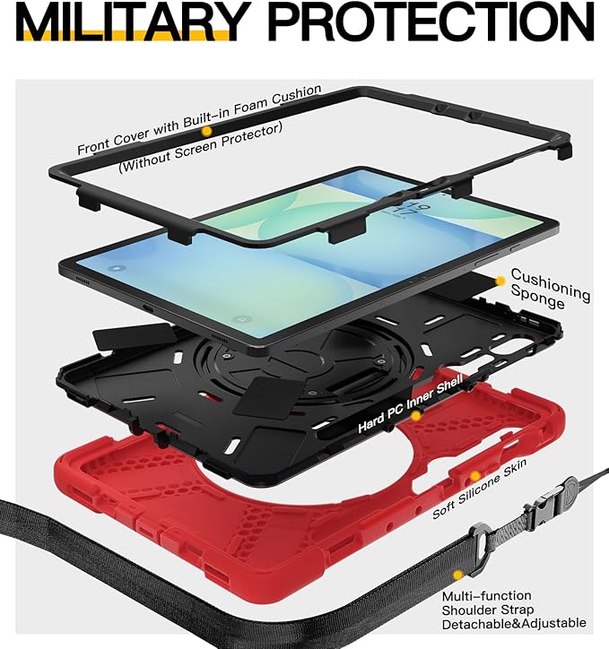 BRAECN Case for Samsung Galaxy Tab S10 Lite/S10 FE/S9 FE 5G 10.9"& S9/S8/S7 11",Heavy Duty Shockproof Silicone Cover with 360 Rotating Stand &Hand Strap, Kickstand, Shoulder Strap, S Pen Holder