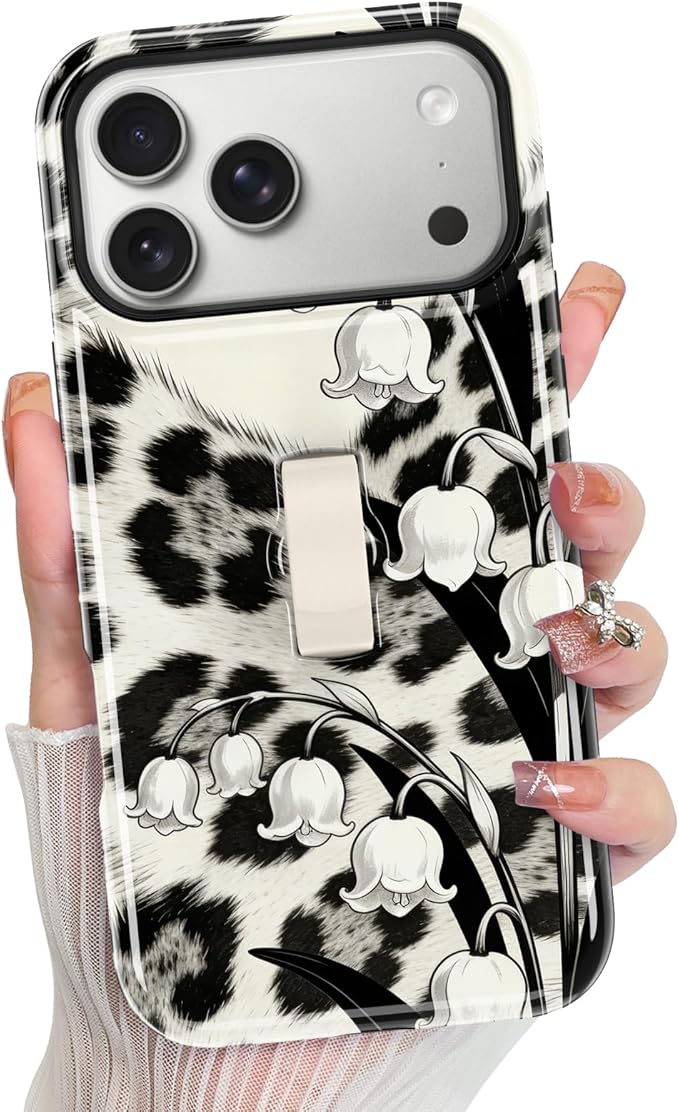 KANGHAR Compatible with iPhone 17 Pro Max Case, Support for MagSafe, Silicone Leopard Flower Cool Pattern, Wristband Kickstand Camera Protection Soft Slim Phone Case for Girls Women -Black