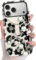KANGHAR Compatible with iPhone 17 Pro Max Case, Support for MagSafe, Silicone Leopard Flower Cool Pattern, Wristband Kickstand Camera Protection Soft Slim Phone Case for Girls Women -Black