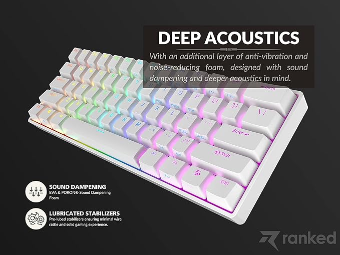 Ranked N60 Nova 60% Form Factor | Hot Swappable Mechanical Gaming Keyboard | 61 Keys Multi Color RGB LED Backlit for PC/Mac Gamer (White, Gateron Brown)