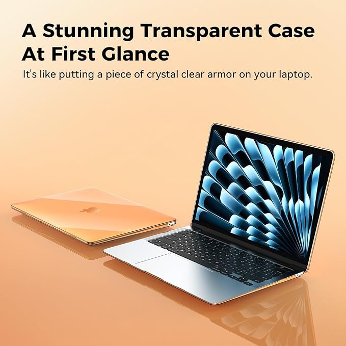 EooCoo Hard Case Compatible with MacBook Air 13.3 inch M1 Chip 2021-2018 with Retina Display, Air 13.3 inch Plastic Protective Case + Transparant Keyboard Cover + Screen Protector, Crystal Orange