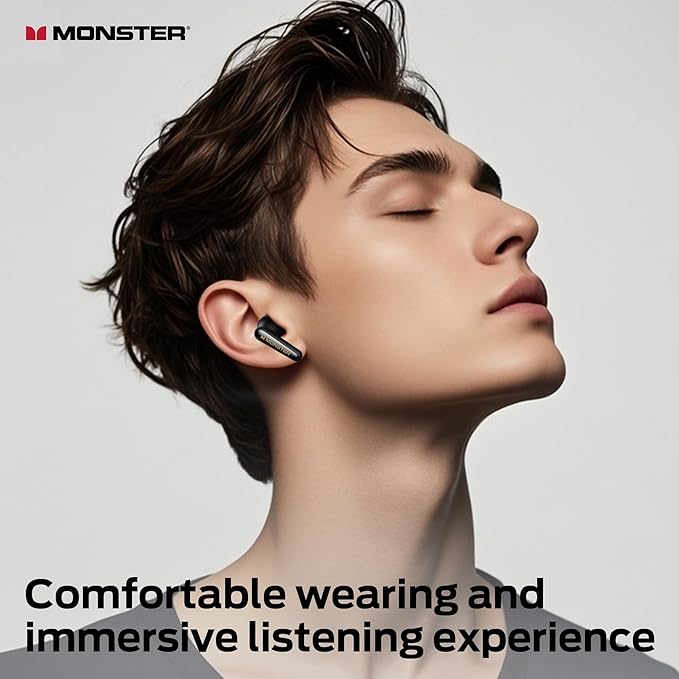 Monster Clarity 200 Wireless Earbuds – Bluetooth 6.0 in-Ear Headphones with Charging Case, Stereo Earphones Deep Bass Sound, Built-in Mic, Clear Call, ANC Noise Cancelling Mic, Up to 25 Hours Playtime
