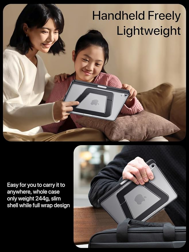 Case for iPad Air 11 inch M4/M3/M2(2026/2025/2024), iPad Air 4/5th Generation, Dual Multi-Angle Adjustable Kickstand Full Protective Case with Built-in Pencil Holder (Black, iPad Air 11 inch)