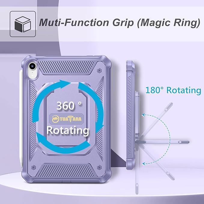 Fintie Case for iPad Mini 7 (A17 Pro, 7th Generation) 2024 / iPad Mini 6 (6th Gen) 8.3 Inch, [Tuatara Magic Ring] 360 Degree Rotating Shockproof Rugged Cover with Screen Protector, Purple