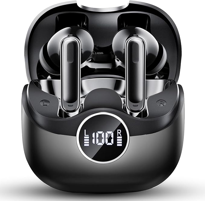 Adaptive Hybrid Active Noise Canceling 2026 Wireless Earbuds, 6 Mics ENC Clear Call Ear Buds, Hi-Res Audio Deep Bass Bluetooth 5.4 Headphones, 40H Playtime, Wireless Charging, LED, USB-C, Black