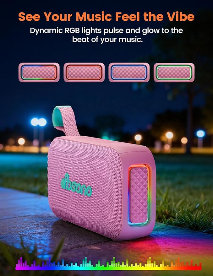 Bluetooth Speaker Stereo 20W Loud Sound: 30H Playtime, IPX5 Water Resistant, Portable Wireless Speakers, Powerful Bass, Lightshow, Birthday Gifts for Men/Adults/Teens, Beach Vacation Essentials, Pink