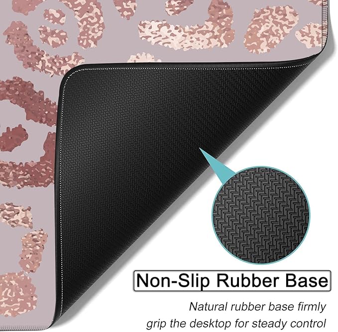Large Gaming Mouse Pad, 31.5x11.8 in Extended Computer Mouse Mat with Non-Slip PU Base, Ergonomic Memory Foam Keyboard Wrist Rest, for Work & Gaming, Office Desk Pad Rose Gold Leopard Pink