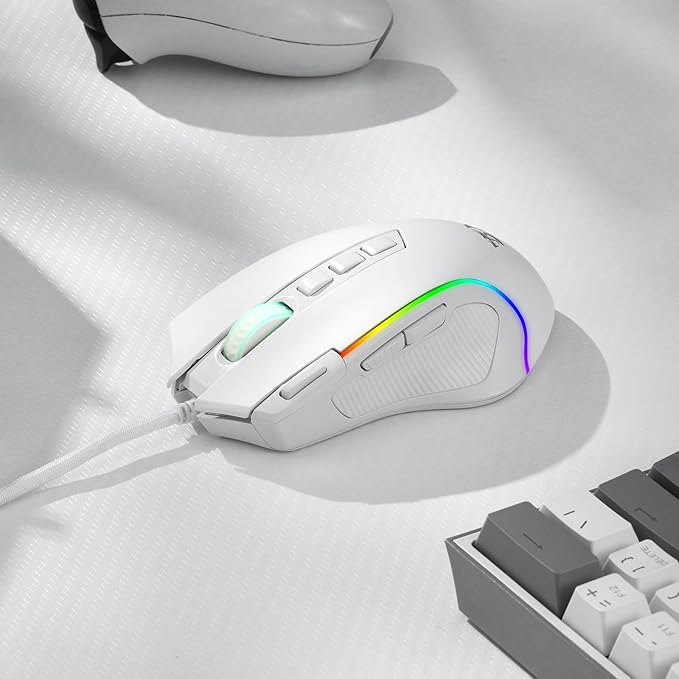 Redragon M612 Predator RGB Gaming Mouse, 8000 DPI Wired Optical Mouse with 11 Programmable Buttons & 5 Backlit Modes, Software Supports DIY Keybinds Rapid Fire Button, White