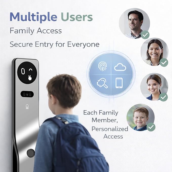 Zonixtec 3D Face Recognition Smart Lock with Camera, AI Palm Vine & Biometric Fingerprint Entry, Tuya App Remote Control, Digital Touchscreen Keypad, 6068 Mortise, Gray Aluminum Alloy