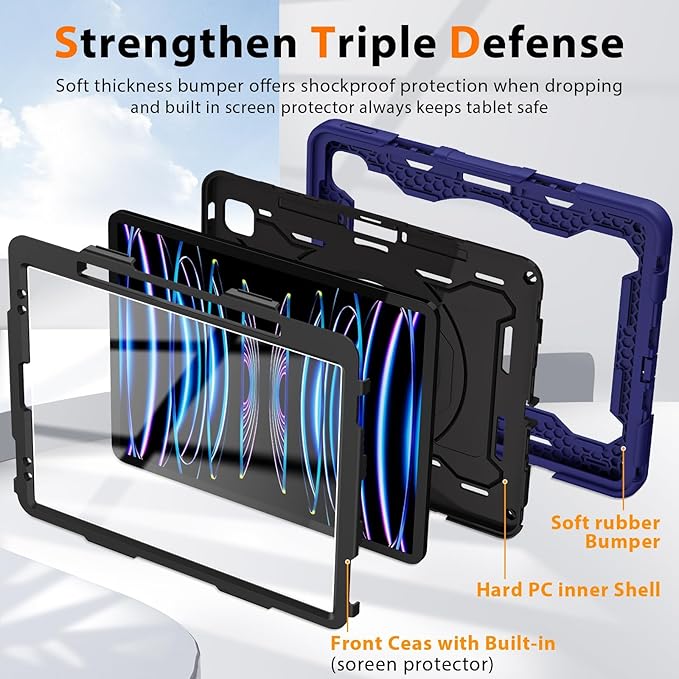 ROISKIN for iPad Pro 12.9 -Inch Case (6th, 5th, 4th & 3rd Gen)with HD Screen Protector, 360 Stand, Handle, Pencil Holder,Shoulder Strap[15ft Drop Protection]Rugged Bulky Full Body 12.9 iPad Pro Case